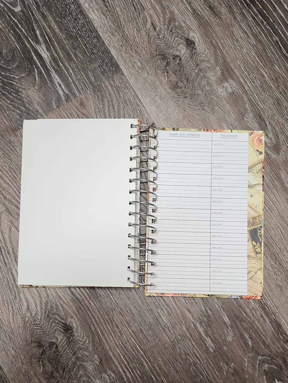 Vintage Hardcover Spiral Bound Floral Address Book - New